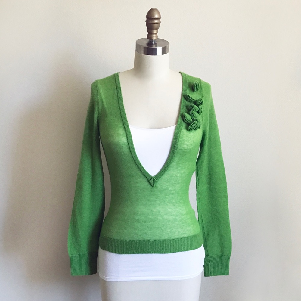 Guess Green Cashmere V Neck Sweater
